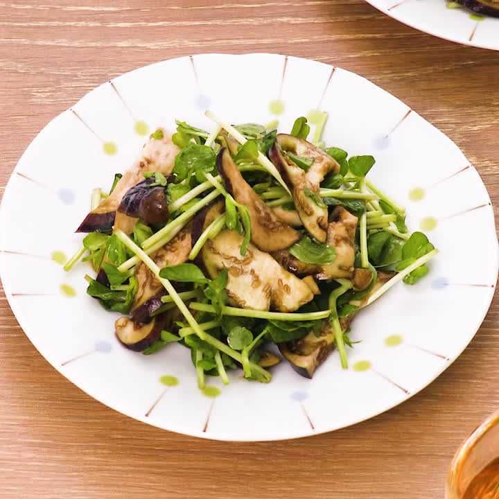 豆苗となすのめんつゆあえ