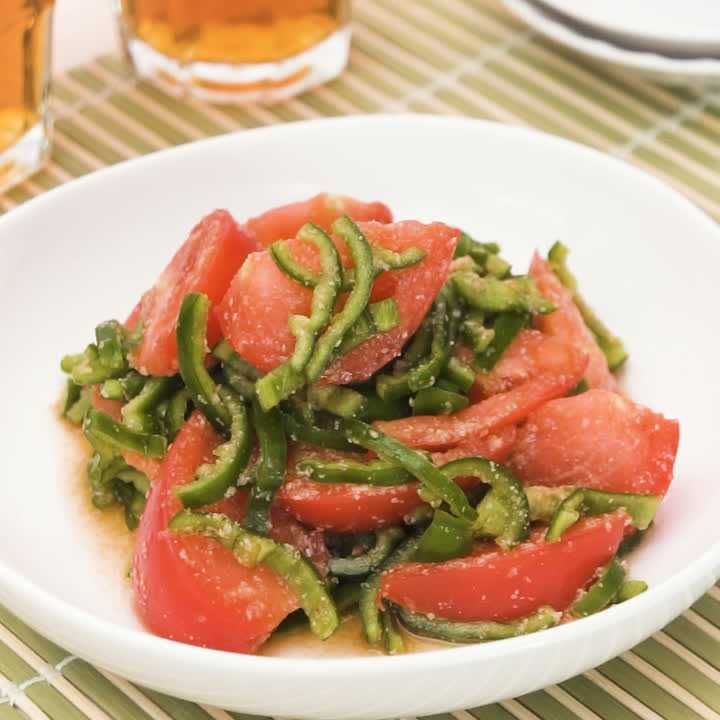 トマトとピーマンのごま酢あえ