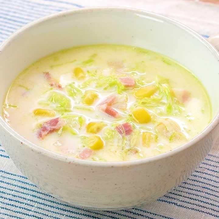 やさしい甘み 千切りキャベツとコーンの豆乳スープのレシピ動画 作り方 Delish Kitchen