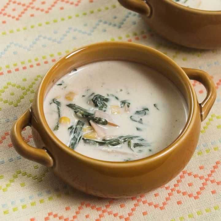 春菊とコーンの豆乳スープ
