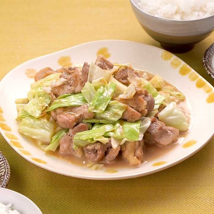 キャベツと鶏もも肉のポン酢マヨ炒め