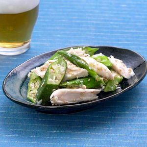 オクラとささみのネギ塩あえ