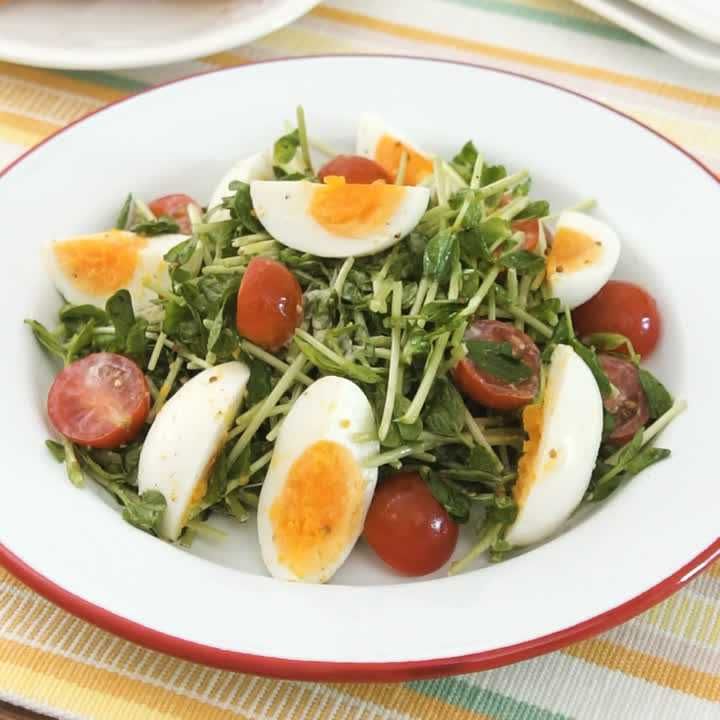豆苗とゆで卵のマスタード和え
