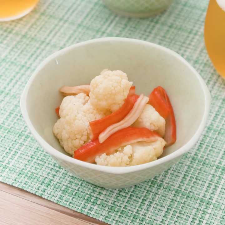 カリフラワーとかにかまぼこの中華あえ