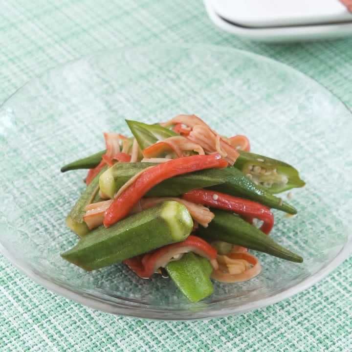 オクラとかにかまぼこの中華和え