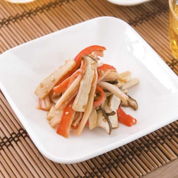 エリンギとかにかまぼこの中華ドレあえ