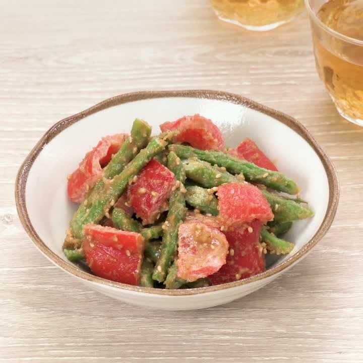 さやいんげんとパプリカのねりごま和え