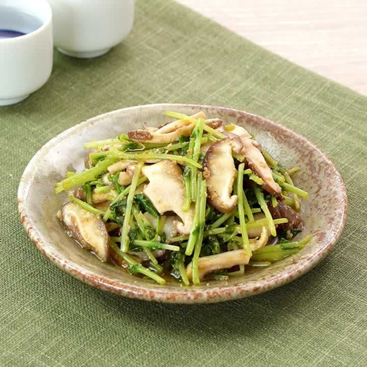 しいたけと豆苗のごま油ポン酢あえ