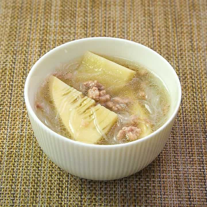 たけのことひき肉の春雨スープ