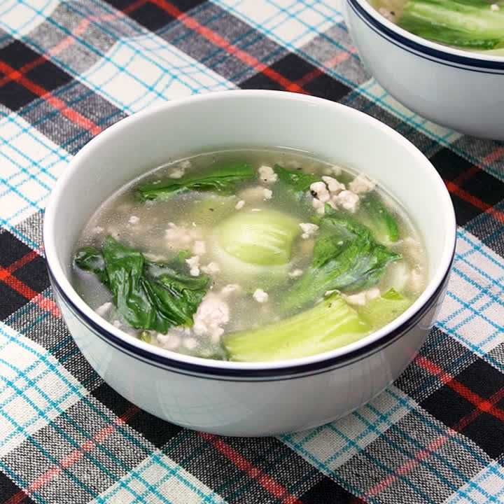 チンゲン菜とひき肉のとろみスープ