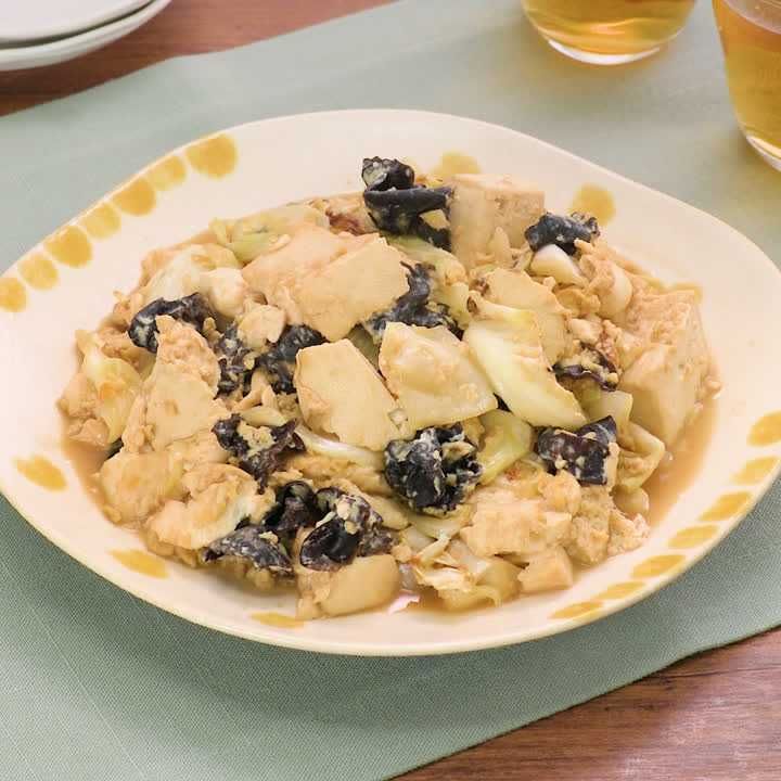 豆腐とキャベツの卵炒め