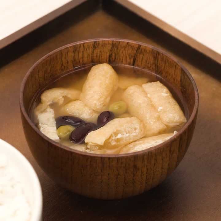 ミックスビーンズと油揚げの味噌汁
