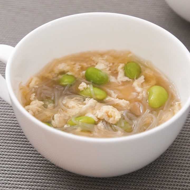 枝豆と卵の春雨スープ