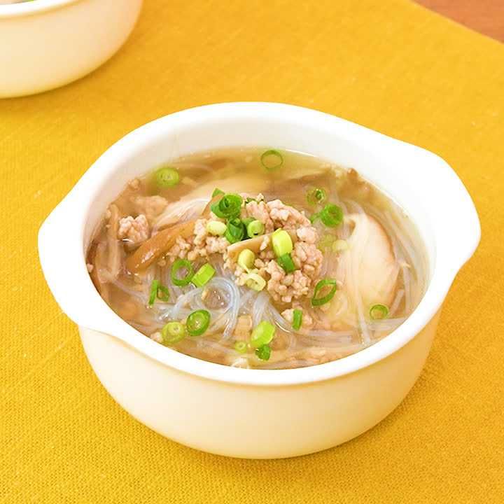しいたけとひき肉の春雨スープ
