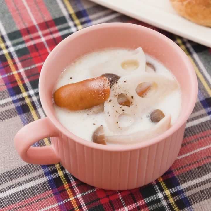 れんこんとソーセージのミルクスープ