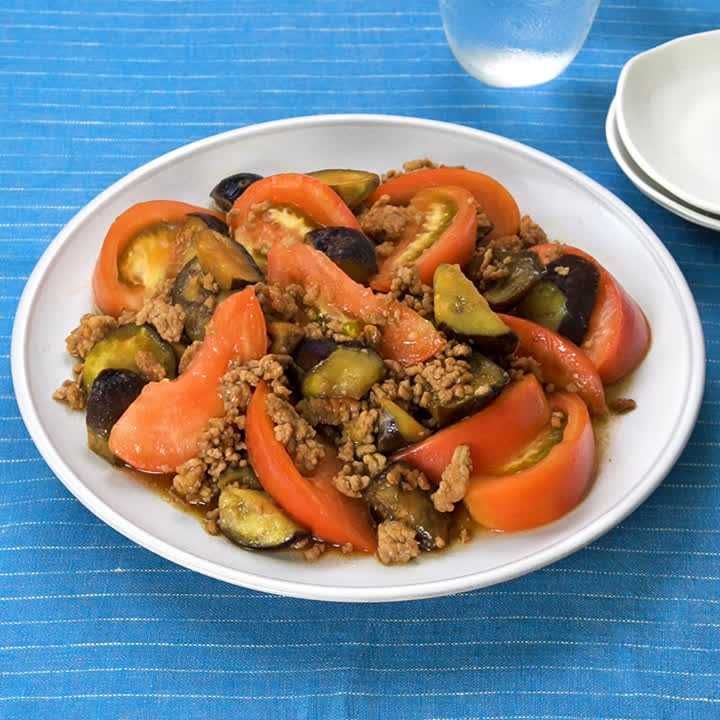 なすと豚ひき肉のトマト炒め