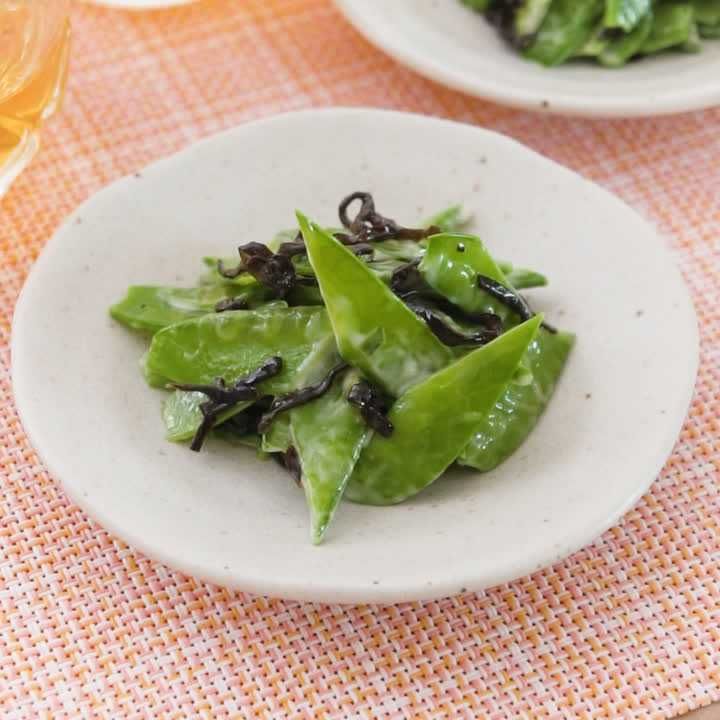 絹さやの塩昆布マヨあえ