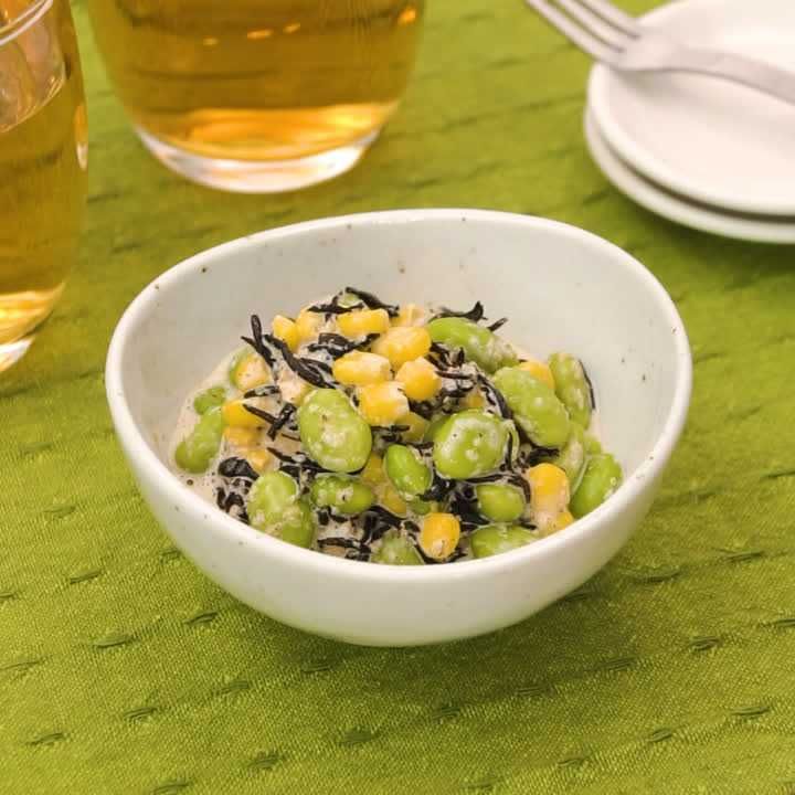 枝豆コーンとひじきのごまマヨあえ