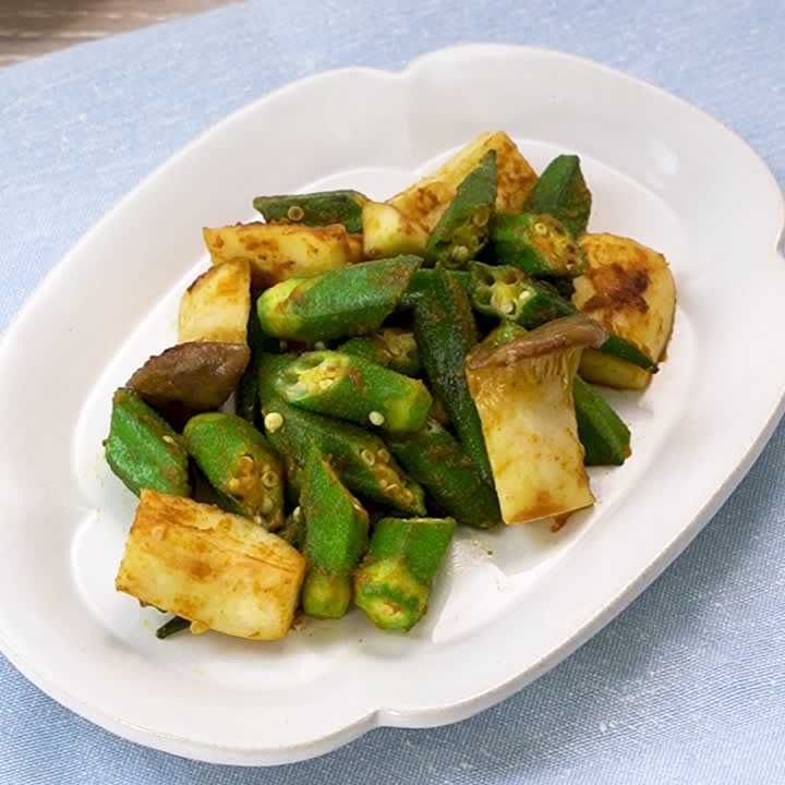 オクラとエリンギのカレー炒め