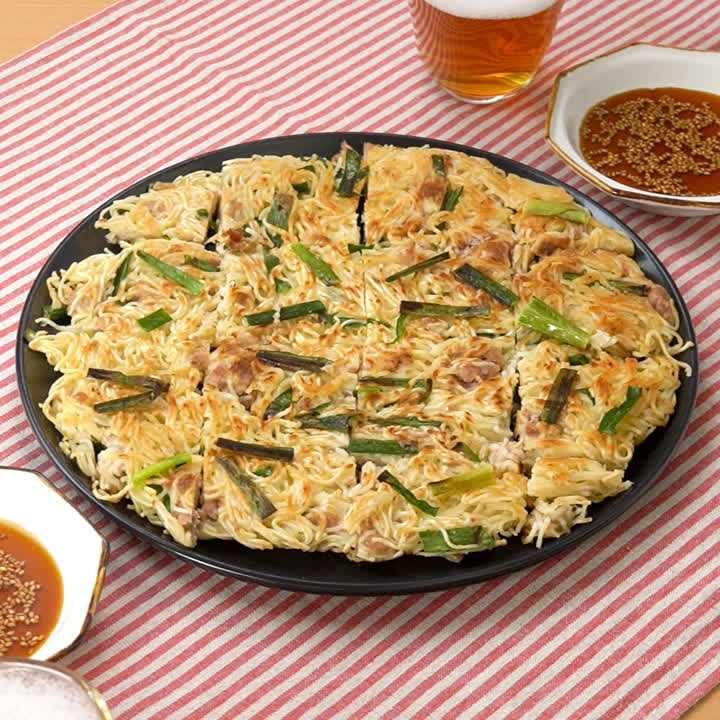 そうめんと豚ひきのチヂミ風