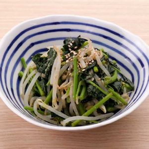 「モロヘイヤともやしのごまポン酢和え」のレシピ動画