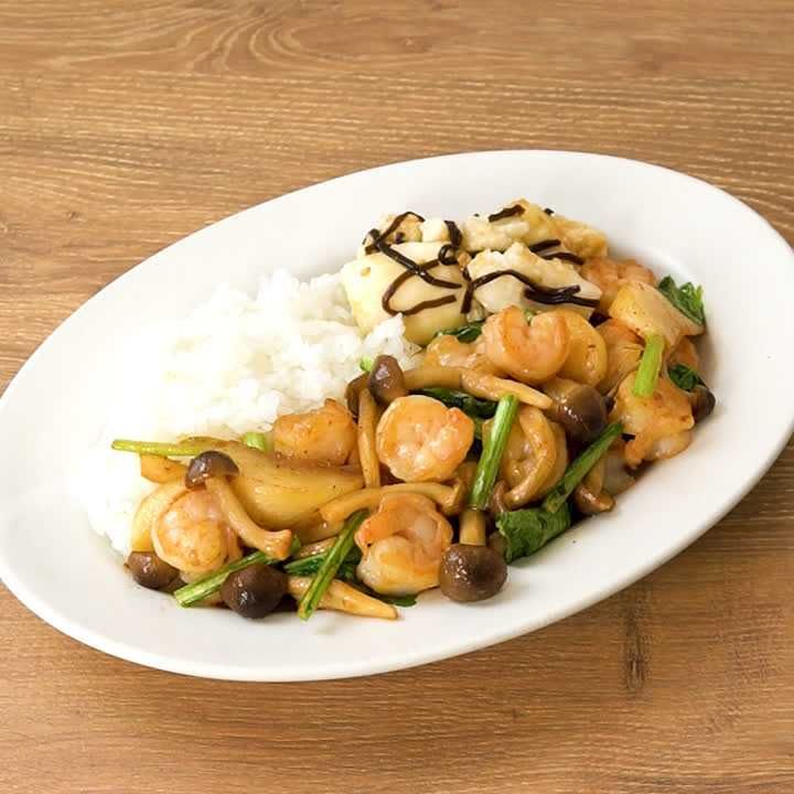 えびとしめじのオイマヨ炒めプレート