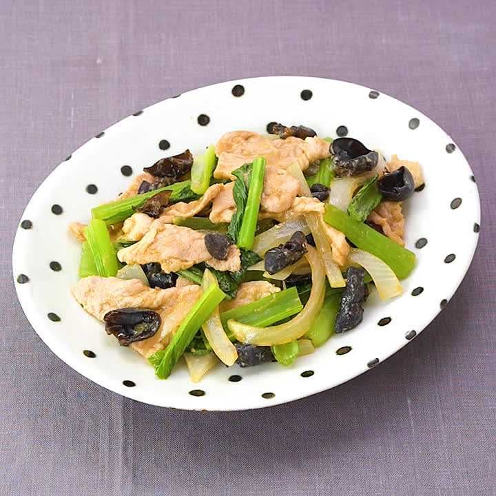 豚肉と小松菜のレンチン中華炒め風