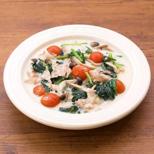 「豚肉とほうれん草の和風豆乳煮」のレシピ動画