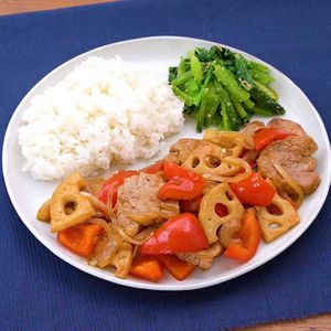 「豚ヒレ肉の甘酢照り焼きプレート」のレシピ動画