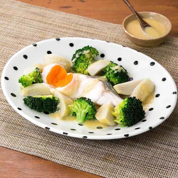 タラと里芋のみそだれレンジ蒸し