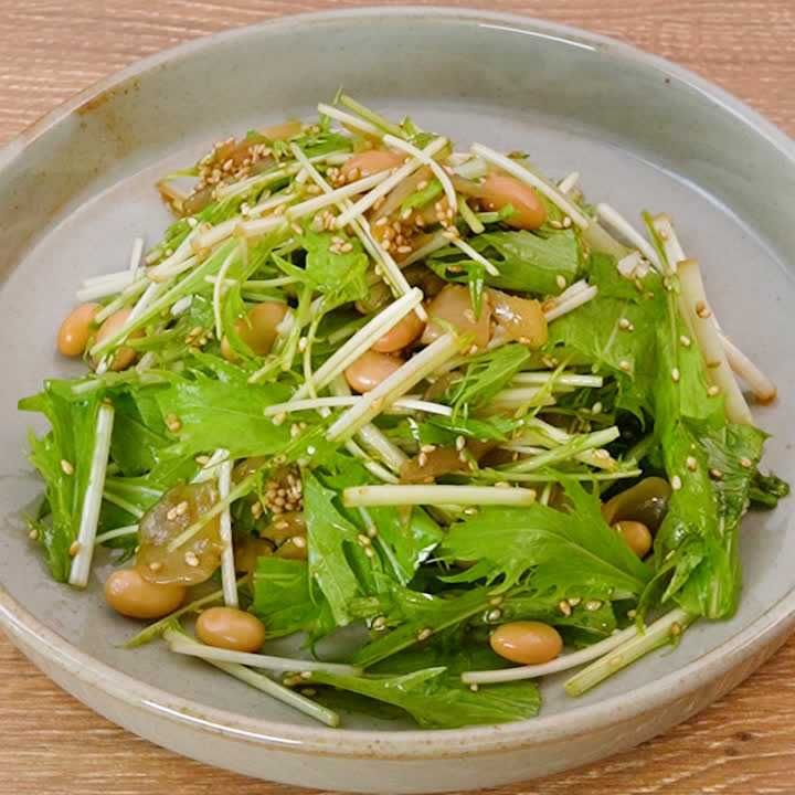 水菜と大豆のザーサイあえ