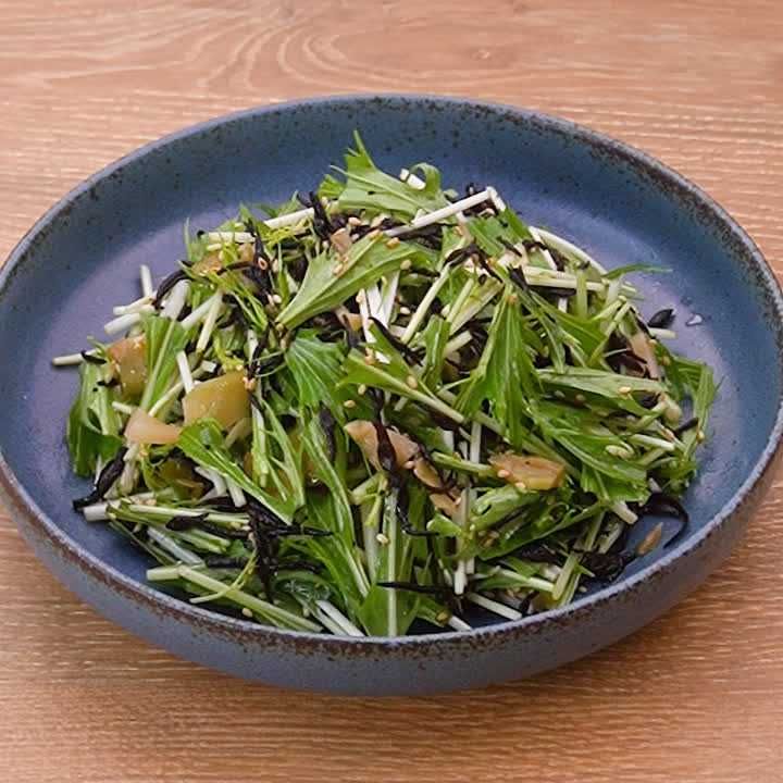 水菜とひじきのザーサイあえ