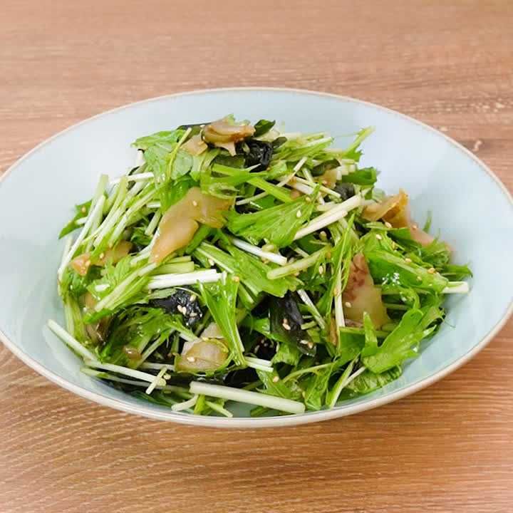 水菜とわかめのザーサイあえ
