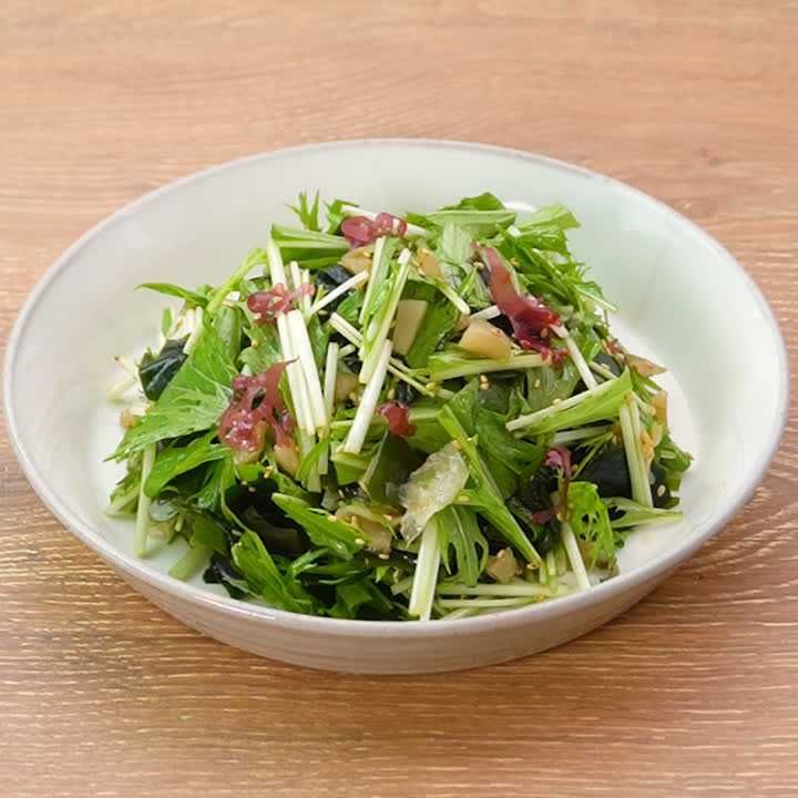 水菜と海藻のザーサイあえ