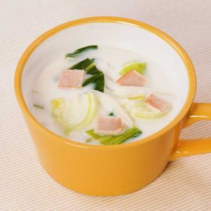 「ハムと青梗菜のミルクスープ」のレシピ動画