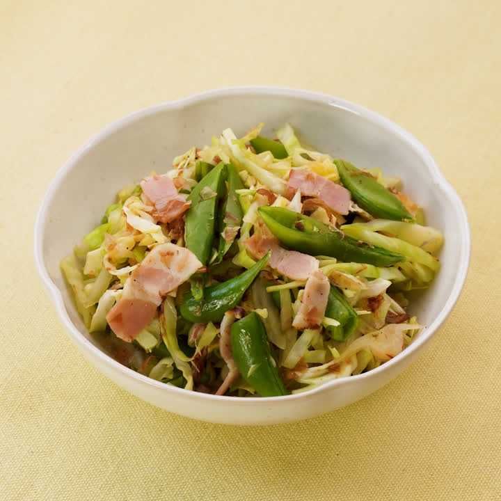 春キャベツとスナップエンドウのおかかサラダ