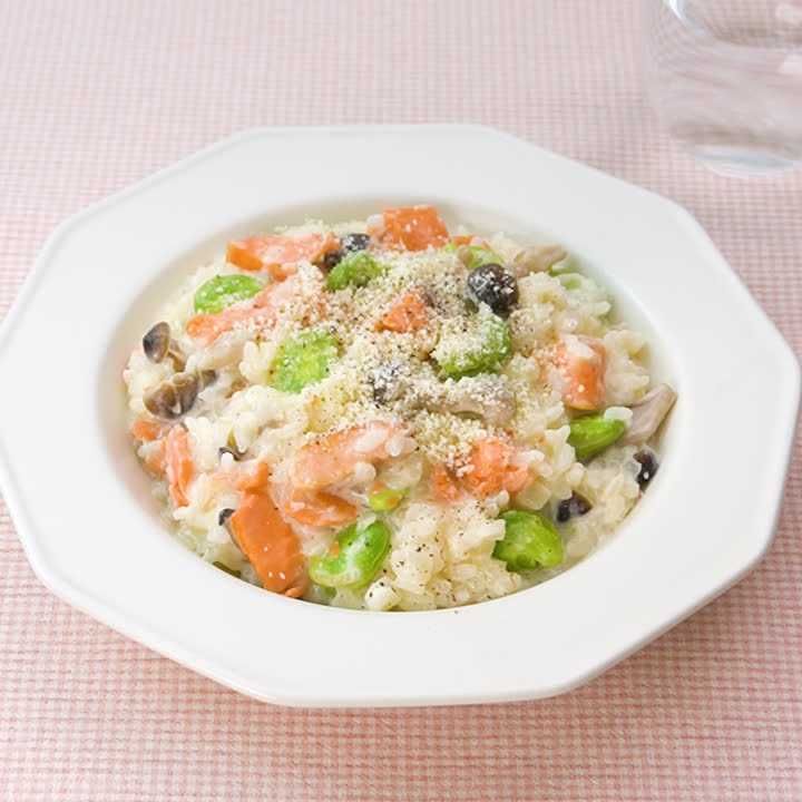 鮭とそら豆のクリームリゾット