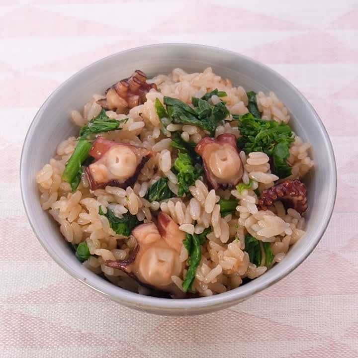 たこと菜の花の混ぜごはん