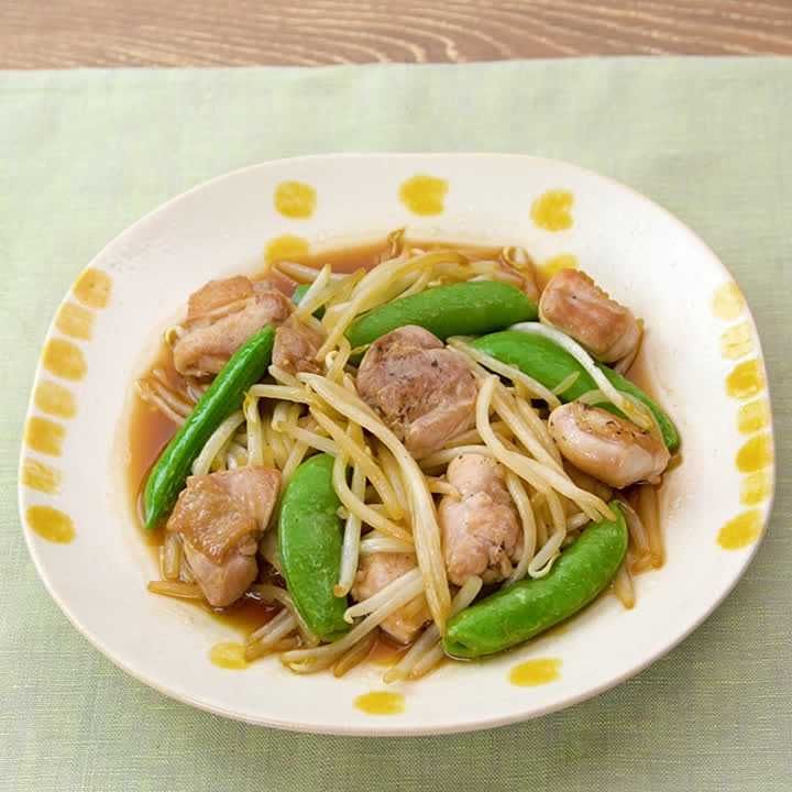 鶏肉とスナップエンドウの黒酢炒め