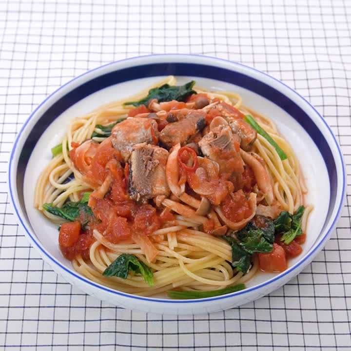 イワシ缶のアラビアータパスタ