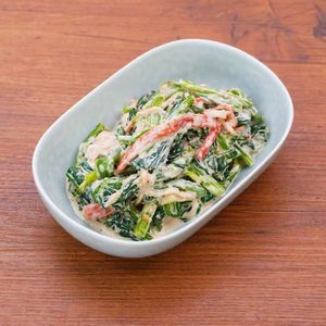 「ほうれん草とかにかまぼこのごまマヨあえ」のレシピ動画