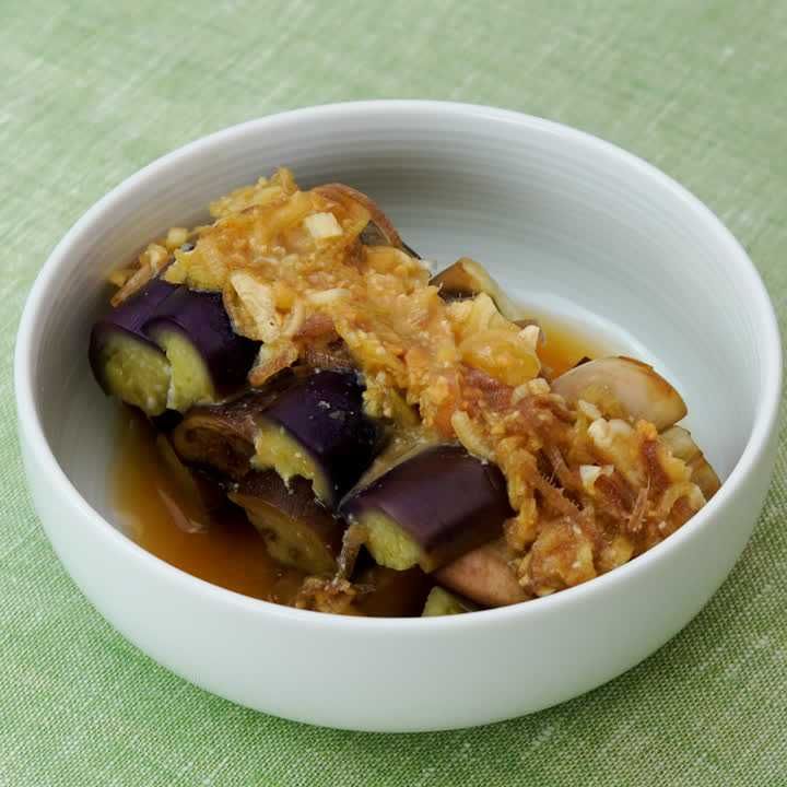 蒸しなすの香味みそがけ