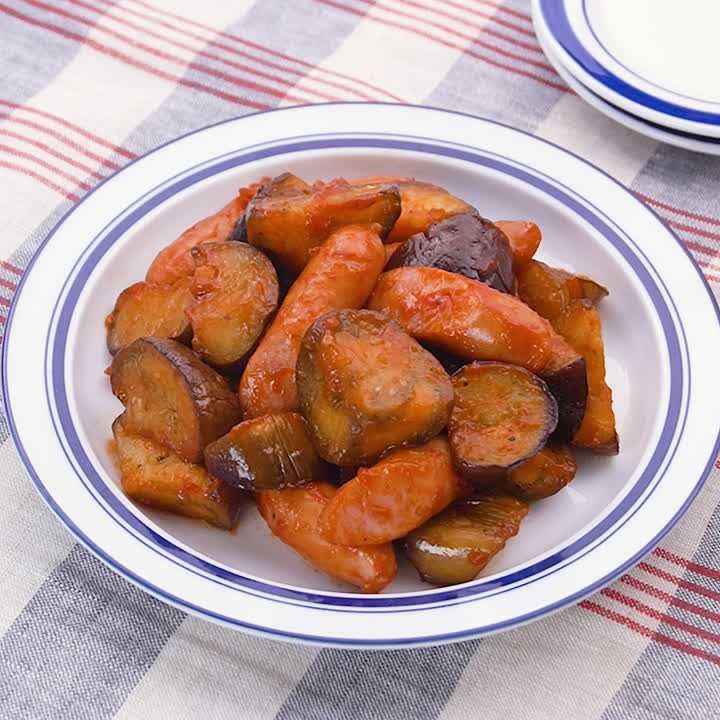 なすとソーセージのケチャップ炒め