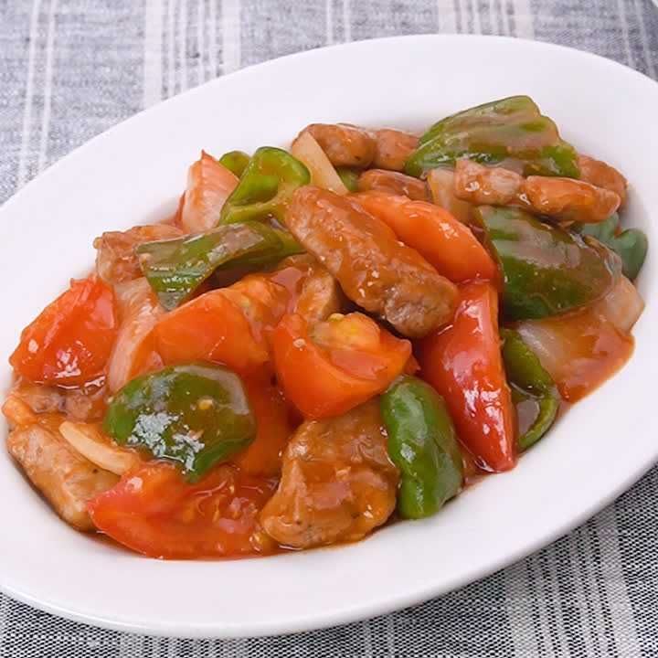 豚ヒレとピーマンのトマト酢豚