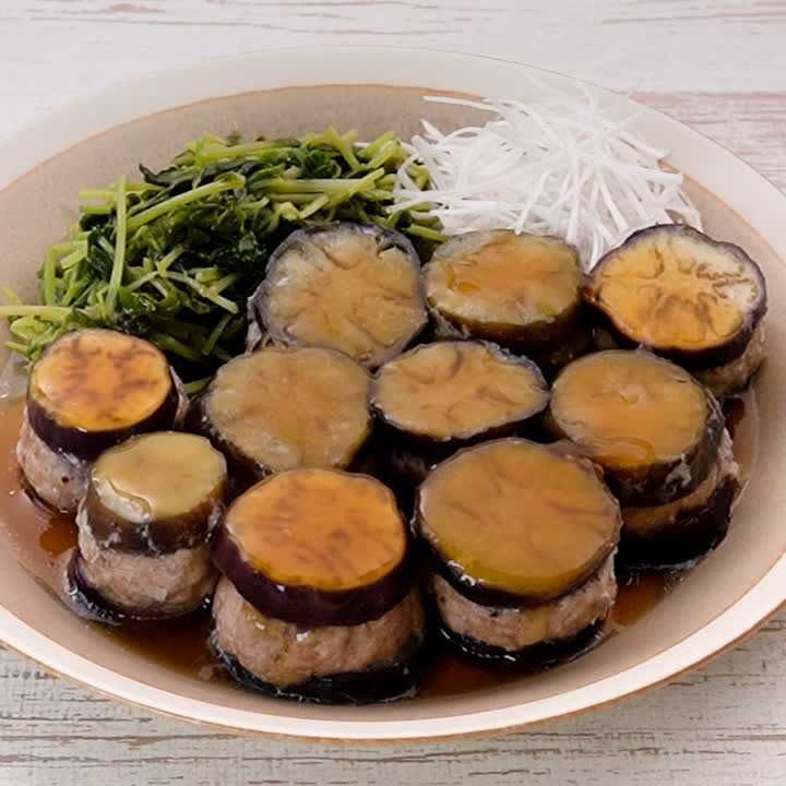 なすのはさみ蒸し甘酢あん