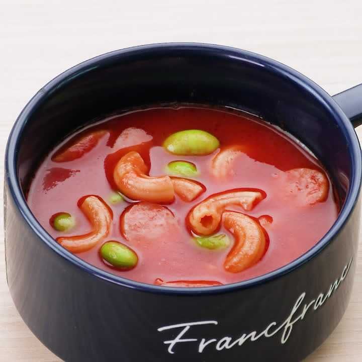 枝豆とトマトのスープパスタ