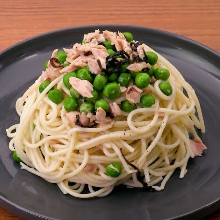 グリーンピースと塩昆布の冷製パスタ