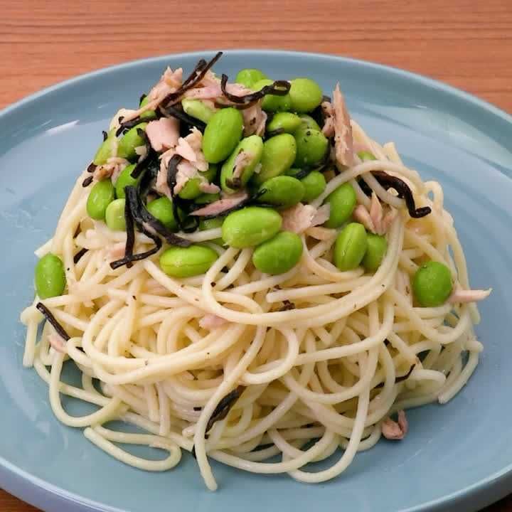 枝豆と塩昆布の冷製パスタ