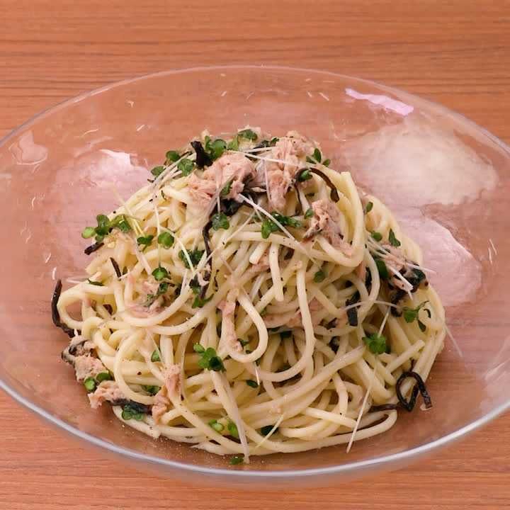ブロッコリースプラウトと塩昆布の冷製パスタ