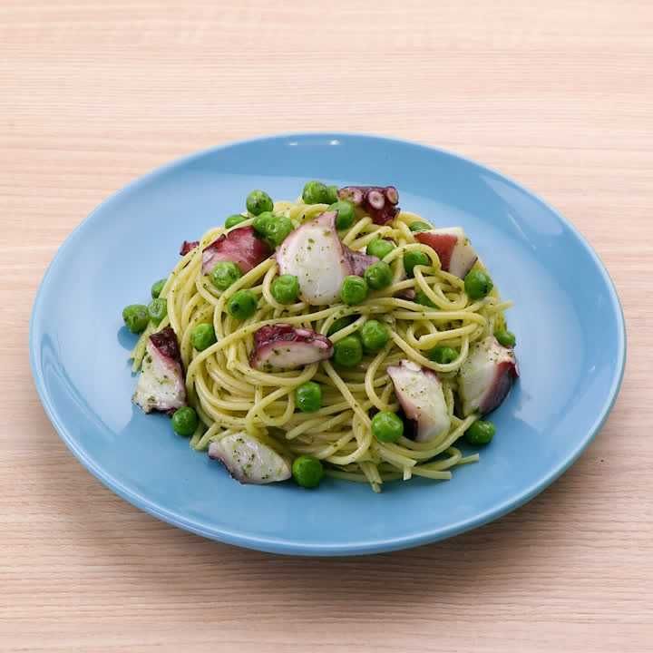 グリーンピースとたこの冷製パスタ